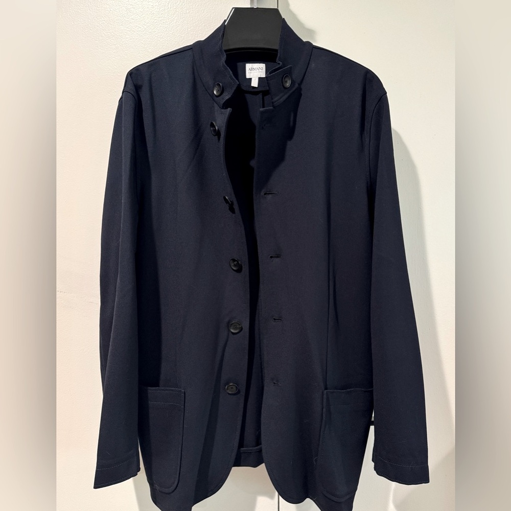 Armani Collezioni Men's Stand Collar Knit Jacket in Dk Navy, L
